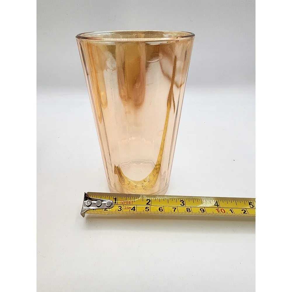 Vintage Carnival Iridescent Peach Lustre Ribbed Tumbler Glass Set 4